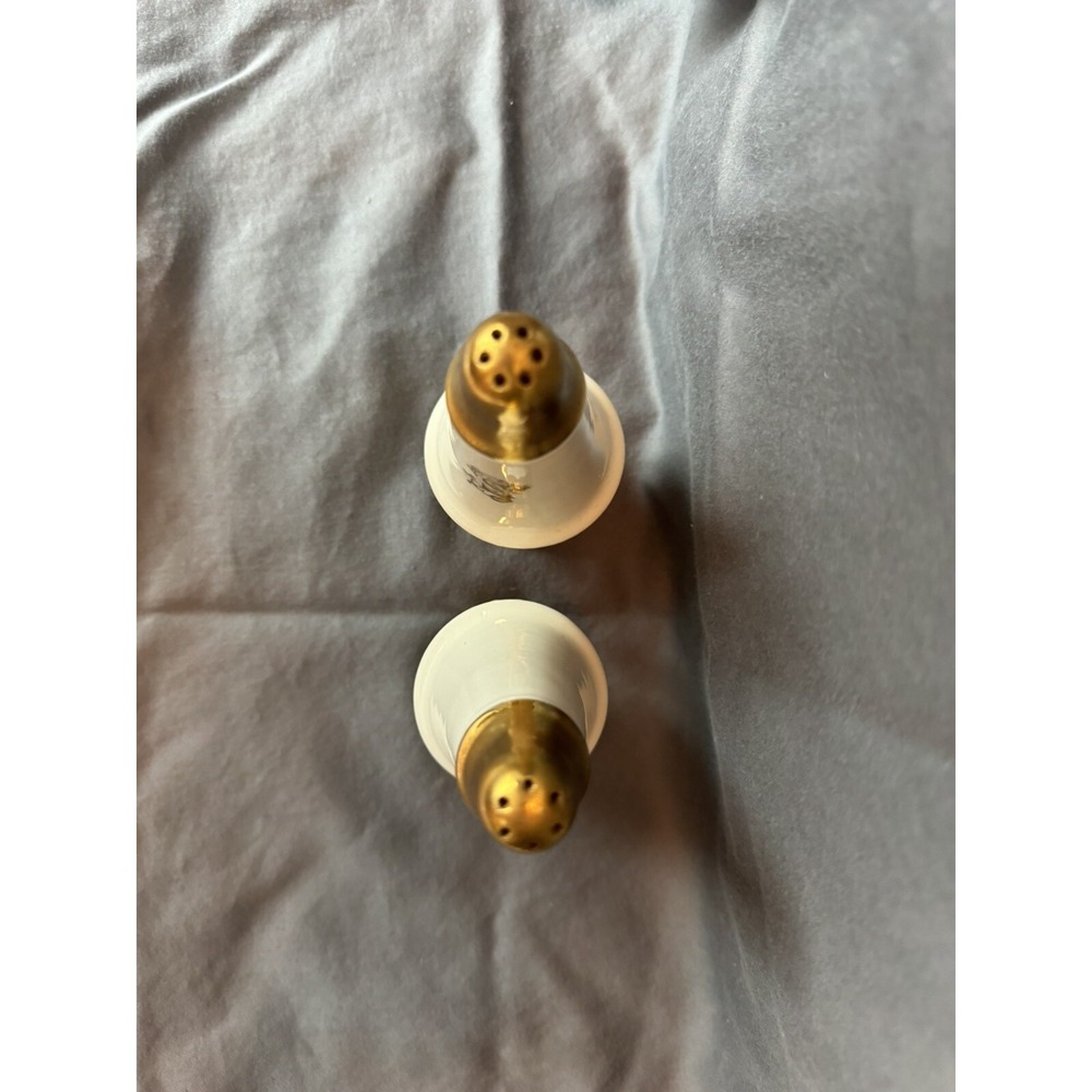 Vintage MCM Lusterware? Art Deco Salt Pepper Shakers Iridescent White Pearl Gold - Picture 5 of 6